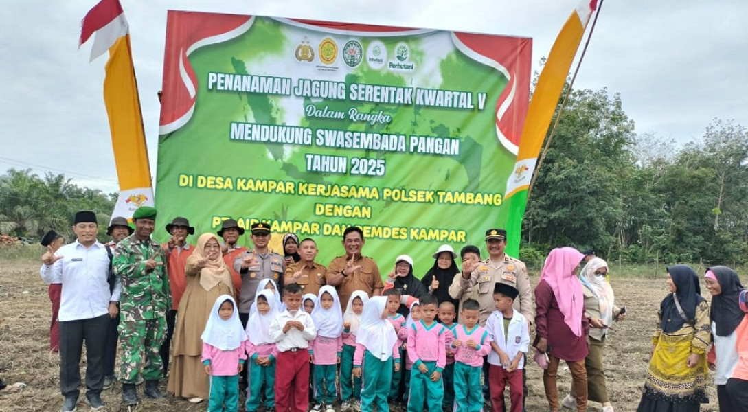 Desa Kampar dan Polsek Tambang Tanam Jagung Kuartal V