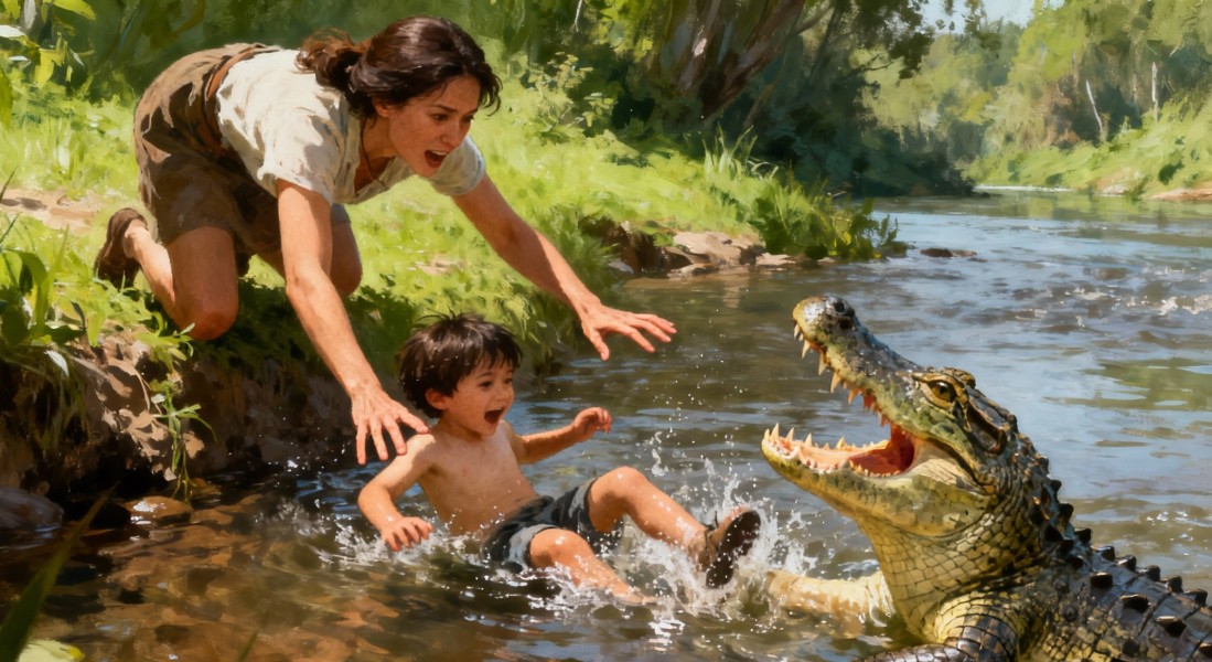 Aksi Heroik Ibu Selamatkan Anak dari Gigitan Buaya di Kuansing