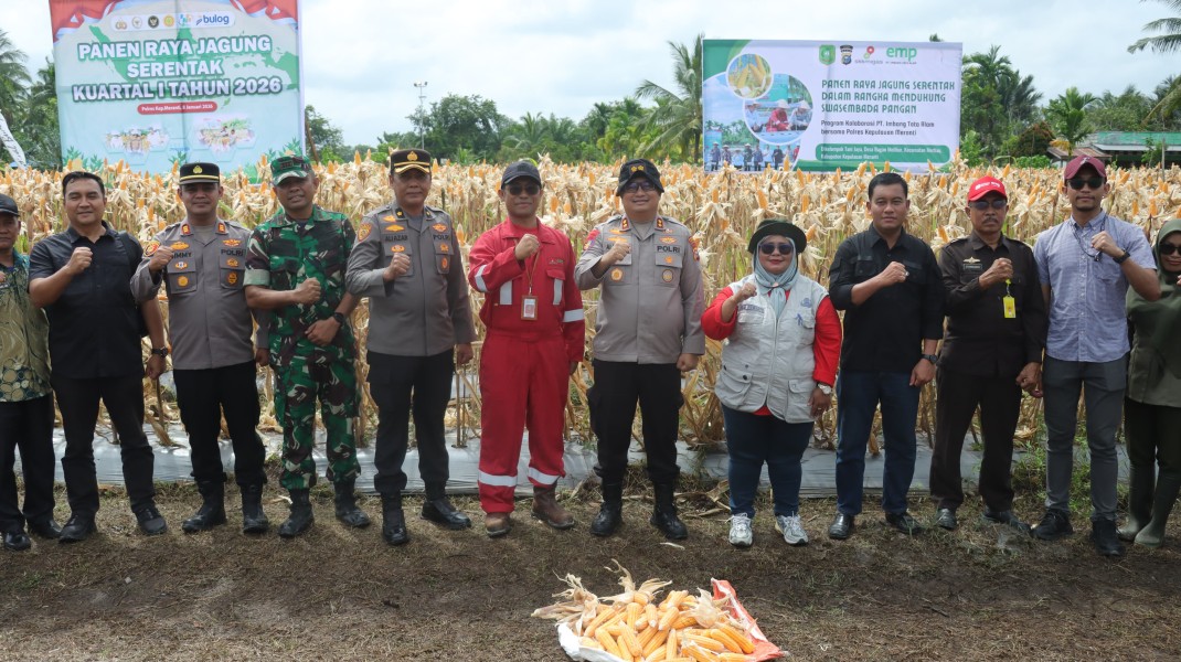 Polres  Meranti Panen Raya Jagung Serentak di Bagan Melibur, Perkuat Swasembada Pangan Nasional 2026