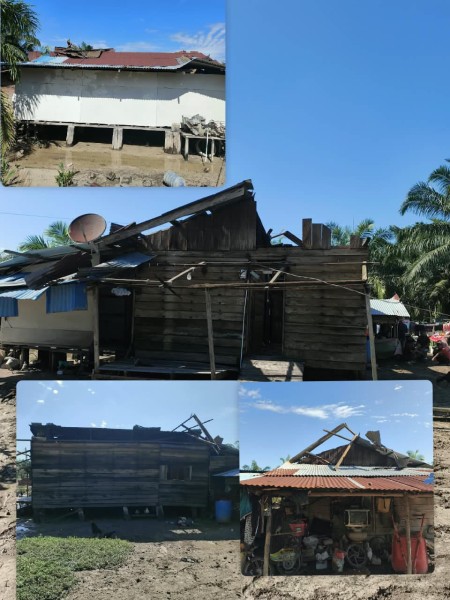 Angin Puting Beliung Terjang Sungai Geniot, Tiga Rumah dan Satu Warung Rusak