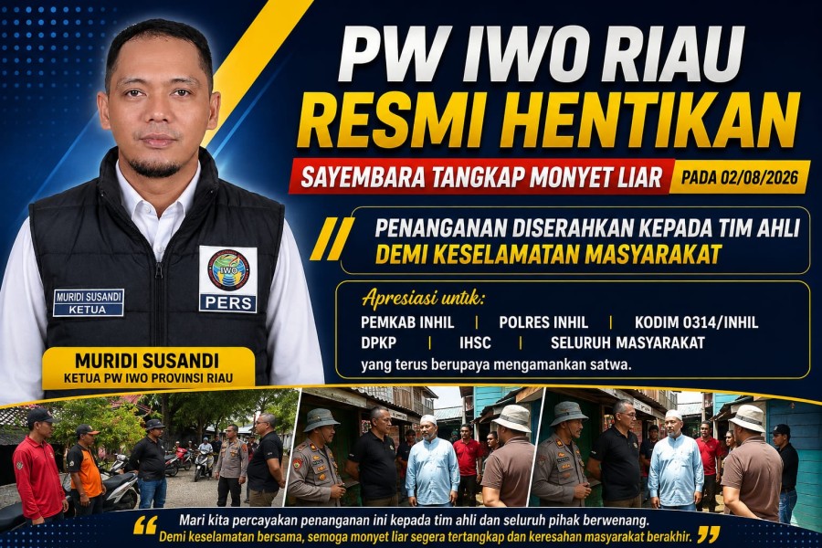 Ketua PW IWO Riau Resmi Hentikan Sayembara Tangkap Monyet Liar, Penanganan Diserahkan ke Tim Ahli Demi Keselamatan Warga