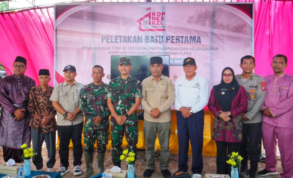 Dandim 0314/Inhil Hadiri Peletakan Batu Pertama Pembangunan Fisik Koperasi Merah Putih di Kemuning