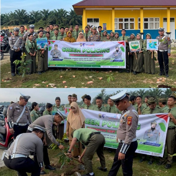 Sat Lantas Polres Pelalawan Ajak Siswa SMAN 2 Pangkalan Kerinci Hijaukan Lingkungan