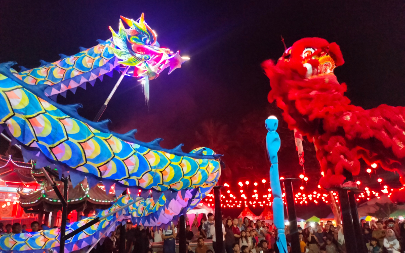 Barongsai Tonggak Perdana di Dumai Meriahkan HUT Dewa Tiu Thian See ke-50, Tim Persatuan Barongsai & Naga Bintang Purnama Tampil Memukau