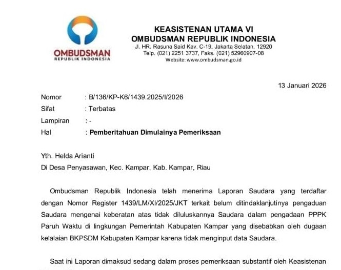 Ombudsman RI Periksa Dugaan Maladministrasi PPPK Kampar 2026
