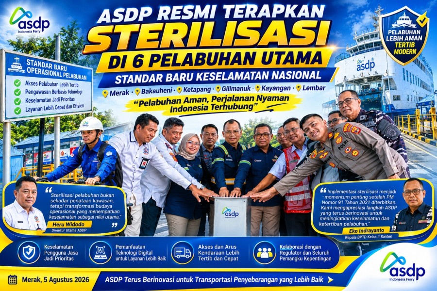 ASDP Resmi Berlakukan Sterilisasi di 6 Pelabuhan, Keselamatan Jadi Prioritas