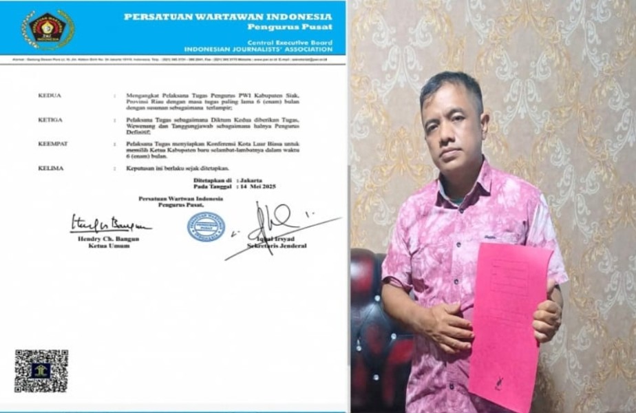 PWI Pusat Angkat Soleman Sihotang Jadi PLT Ketua PWI Kabupaten Siak 2025-2028