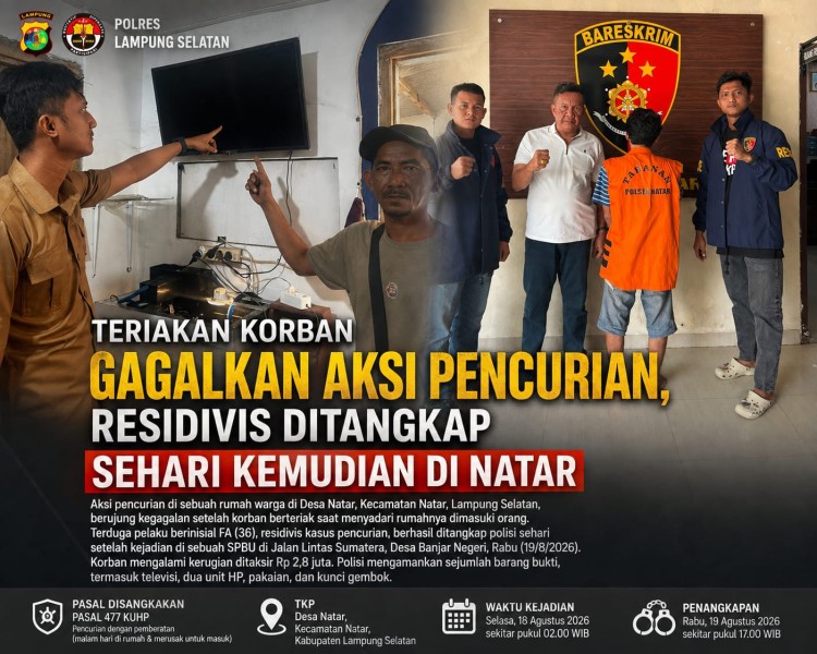 Teriakan Korban Bikin Pencuri Kabur, Residivis Ditangkap Sehari Kemudian di Natar