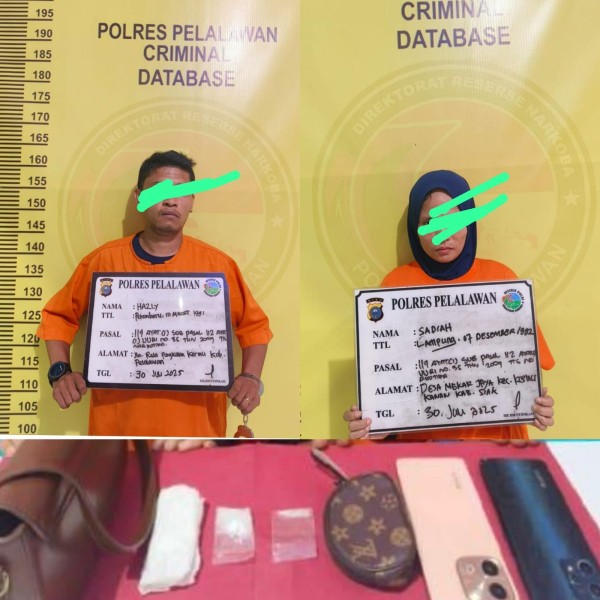 Polres Pelalawan Berhasil Ungkap Peredaran Narkoba di Simpang Jalan Raja, Dua Tersangka Diamankan