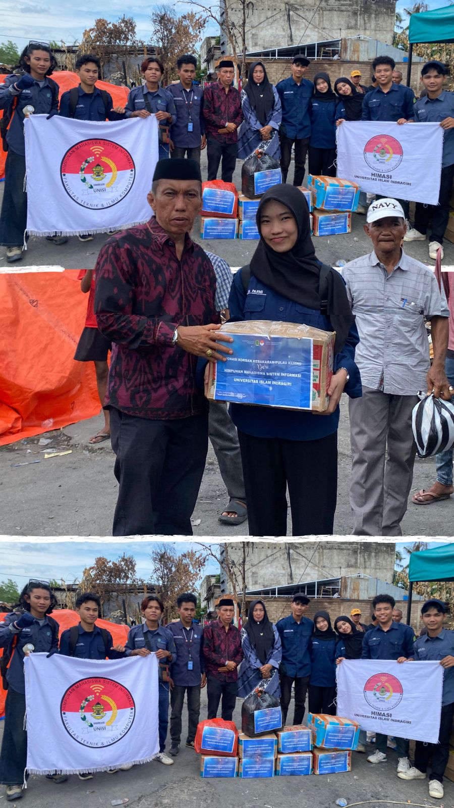 HIMASI UNISI Serahkan Bantuan Sosial untuk Ringankan Beban Masyarakat Terdampak Bencana Kebakaran Di Pasar Bom Pulau Kijang Reteh