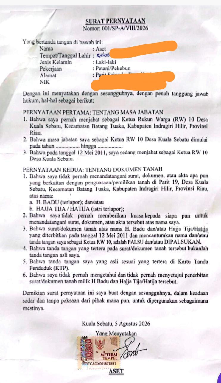 Bantahan Beruntun! RT dan RW Klaim Tak Pernah Tanda Tangan Surat Tanah H. Badu