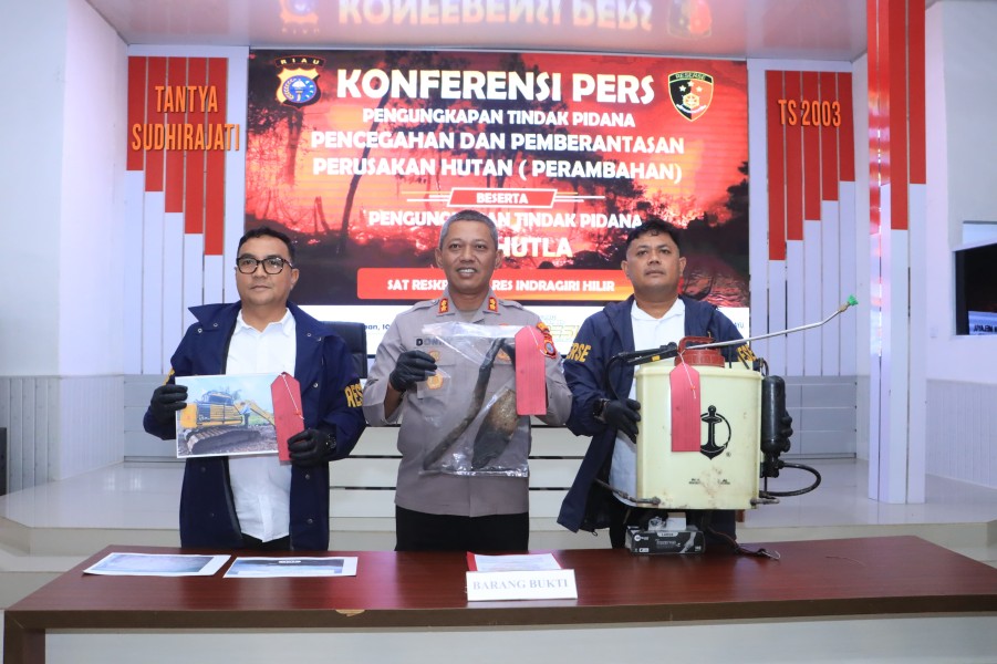 Polres Inhil Gelar Konferensi Pers, Tegaskan Komitmen Berantas Perambahan Hutan dan Karhutla