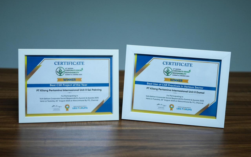 Kilang Pertamina Dumai dan Sei Pakning Raih Penghargaan CSR Internasional di India