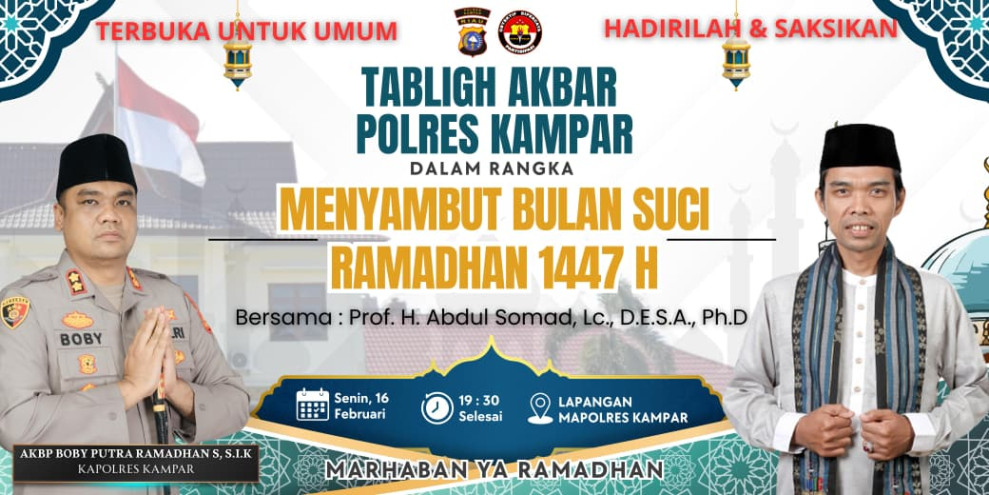 Polres Kampar Gelar Tabligh Akbar Bersama Ustadz Abdul Somad, Terbuka untuk Umum