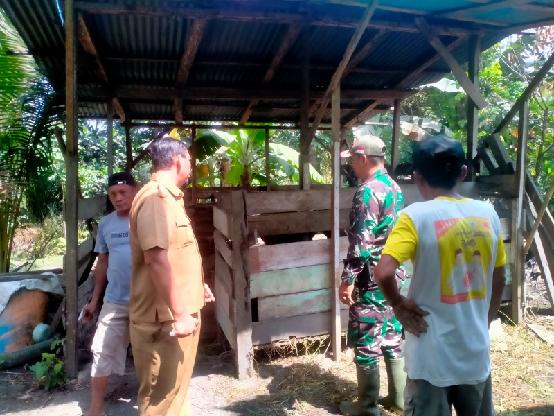 Babinsa Serma Edy S Dampingi Tim URC Lakukan Surveilans PMK di Kampung Tasik Seminai, Siak