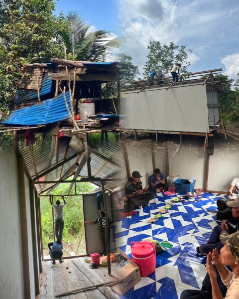 Polri Hadir untuk Masyarakat, Bhabinkamtibmas Gelar Bedah Rumah Warga Kurang Mampu di Pelangiran