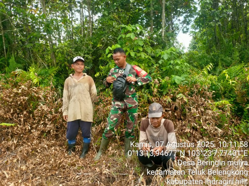 Patroli Karhutla di Desa Beringin Mulya, Babinsa Koramil 06/Kateman Imbau Tak Buka Lahan Dengan Cara Membakar