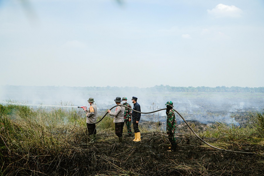 Hotspot di Rohil Terbanyak di Riau, Wabup Jhony Charles, Dandim dan Kapolres  Langsung Terjun Padamkan Karhutla