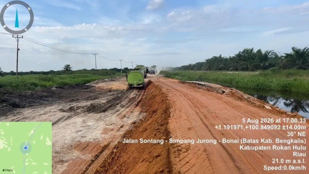 Satu Sisi Jalan Sontang Selesai Ditimbun, Kendaraan Bertonase Berat Dilarang Melintas