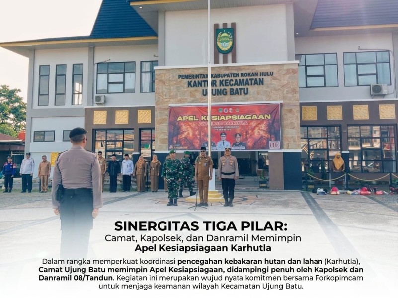 Hadapi Musim Kemarau 2026, Polsek Ujung Batu Bersama Forkopimcam Gelar Apel Kesiapsiagaan Karhutla