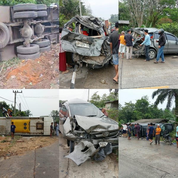 Lima Kendaraan Terlibat Kecelakaan Beruntun di Jalan Lintas Timur KM 93 Pelalawan, 13 Orang Luka-Luka