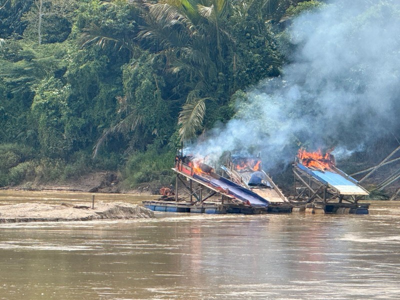 Polsek Cerenti Tertibkan Aktivitas PETI di Sungai Kuantan, 31 Rakit Dimusnahkan