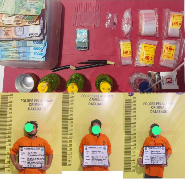 Tiga Pria Diamankan, Polres Pelalawan Ungkap Sarang Narkoba di Pangkalan Kerinci