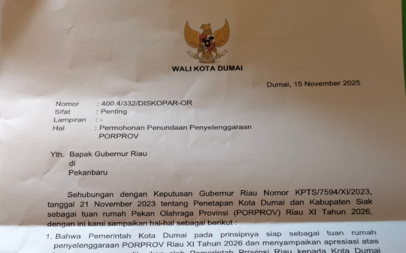 Keterbatasan Anggaran, Dumai Minta PORPROV Riau XI Diundur ke 2027