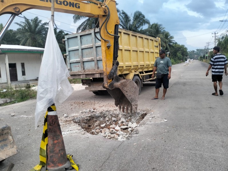 Pemuda Tujuh Suku Bersatu Gelar Aksi Perbaikan Jalan PU Lama di Lubuk Gaung