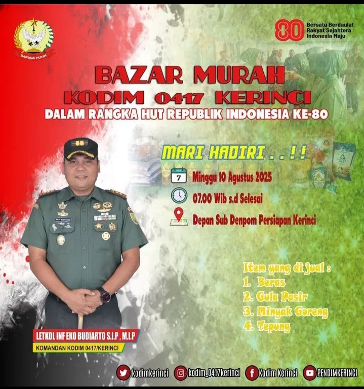 Menjelang HUT RI ke-80 Kodim 0417/Kerinci Gelar Pasar Murah