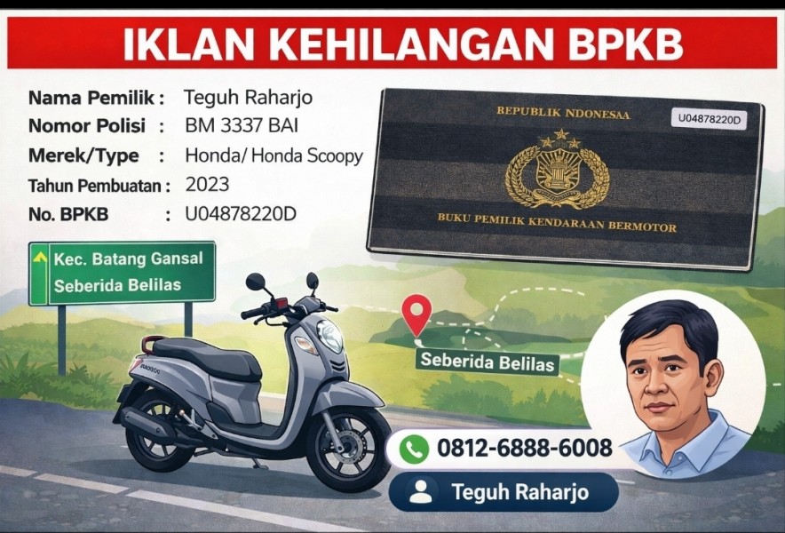 IKLAN KEHILANGAN BPKB KENDARAAN