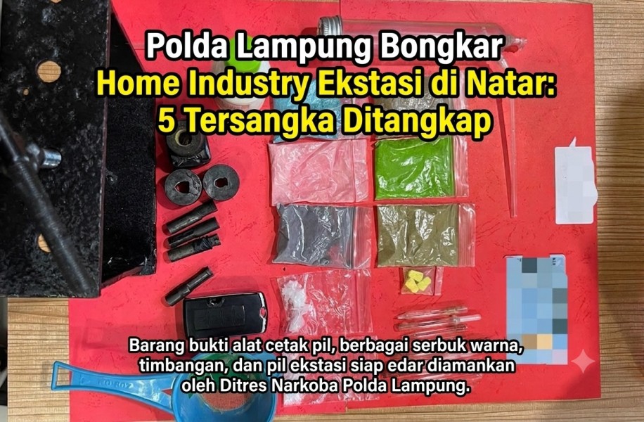 Polda Lampung Obrak-abrik 'Home Industry' Ekstasi di Natar, 5 Orang Diciduk!
