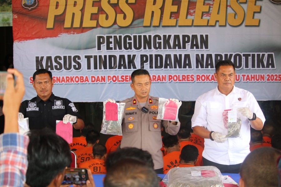 Gelar Konferensi Pers, Polres Rokan Hulu Ungkap 56 Kasus Narkoba, 72 Tersangka Diamankan