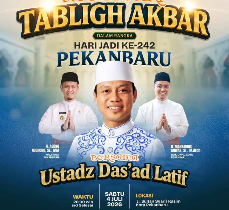 Pemko Pekanbaru Hadirkan Das'ad Latif Isi Tabligh Akbar HUT ke-242, 10 Ribu ASN Bidik Rekor MURI