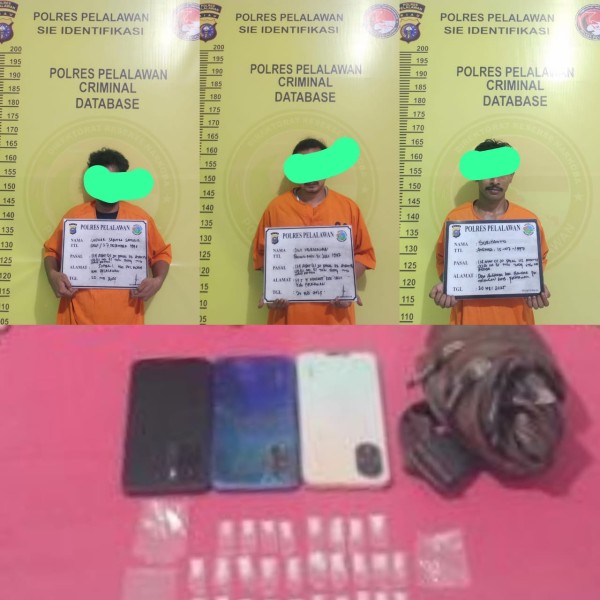 Gerebek Pondok di Desa Angkasa, Satresnarkoba Polres Pelalawan Ciduk Tiga Pengedar Sabu