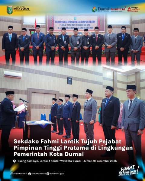 Sekda Dumai Lantik Tujuh Pejabat Pimpinan Tinggi Pratama di Lingkungan Pemko