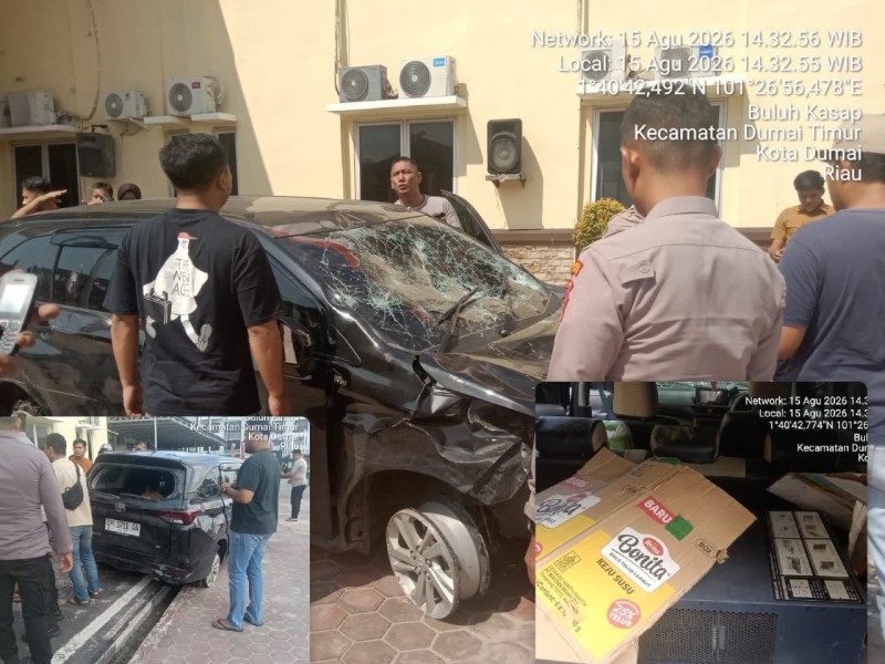 Maling Baterai Tower Nekat Lawan Warga, Mobil Ringsek Dihajar Massa di Mapolres Dumai