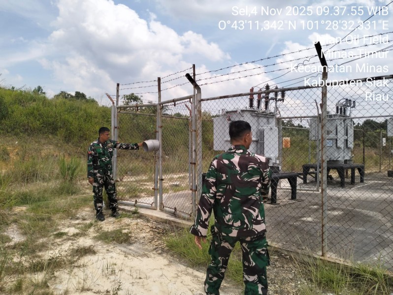 Babinsa Serda Mayus Maruli dan Koptu Salomo Sembiring Laksanakan Patroli Penguatan Binter SKK Migas di Minas Field.