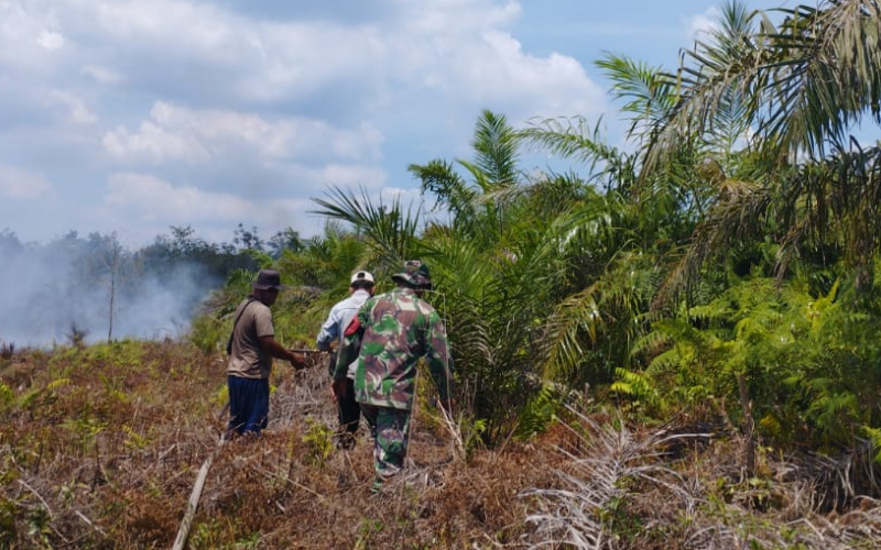 Babinsa Koramil 03 Intensif Lakukan Pendinginan Karhutla di Jalan Sidodadi