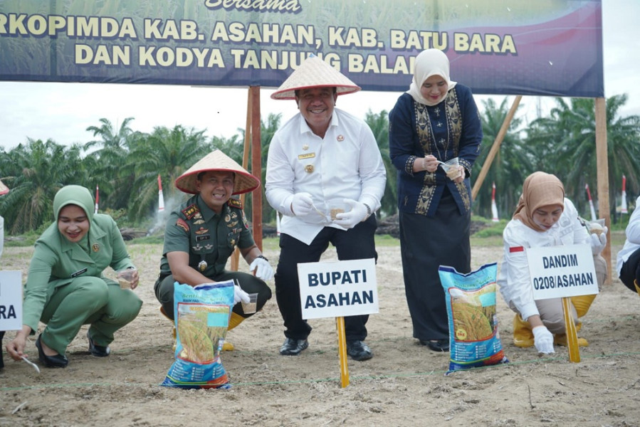 Forkopimda Asahan Bersatu Dukung Gerakan Tanam Padi Gogo Kodim 0208/Asahan