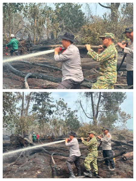 Kapolres Pelalawan dan Wakil Bupati Pimpin Langsung Pemadaman Karhutla di Teluk Meranti