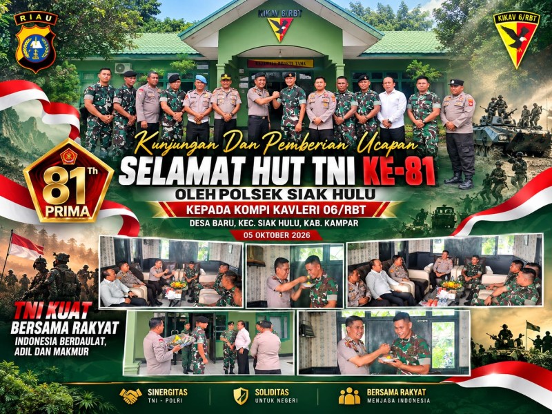 Polsek Siak Hulu Sambangi Kompi Kavaleri 06/RBT HUT TNI ke 81 Perkuat Soliditas TNI dan Polri Wilayah Kecamatan Siak Hulu