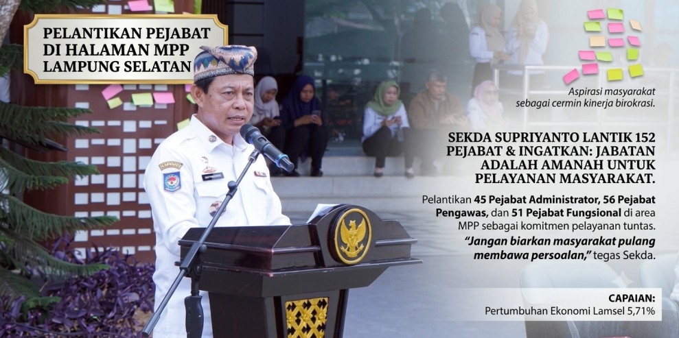 152 Pejabat Baru Lampung Selatan Dilantik di MPP, Sekda: Jangan Bawa Pulang Persoalan Warga