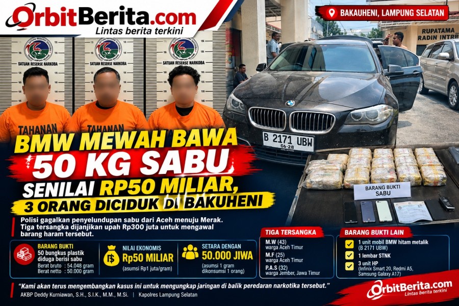 BMW Mewah Bawa 50 Kg Sabu Senilai Rp50 Miliar, 3 Orang Diciduk di Bakauheni