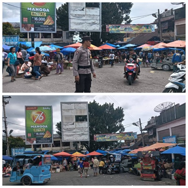 Bhabinkamtibmas Polsek Raya Sambangi Pasar Modern Pekan Raya, Ingatkan Warga Soal Premanisme hingga Judi Online