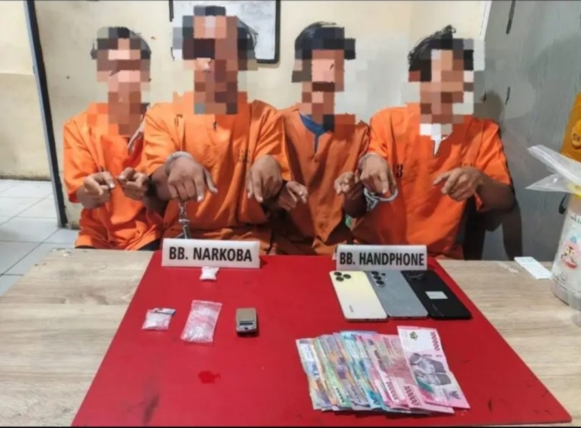 Polsek Perhentian Raja Tangkap 4 Pelaku Narkoba di Desa Hangtuah