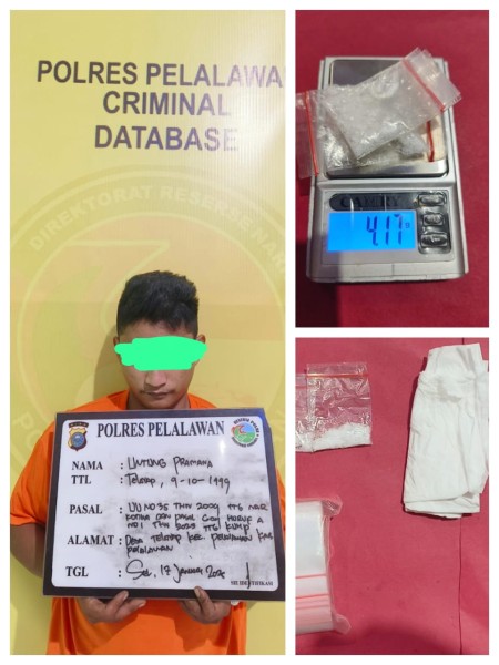 Digagalkan di Gerbang PT Adei Plantation, Kurir Sabu 4 Paket Diciduk Satresnarkoba Polres Pelalawan