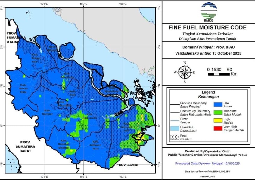 Enam Titik Panas Terdeteksi di Riau, Hujan Ringan Diperkirakan Merata