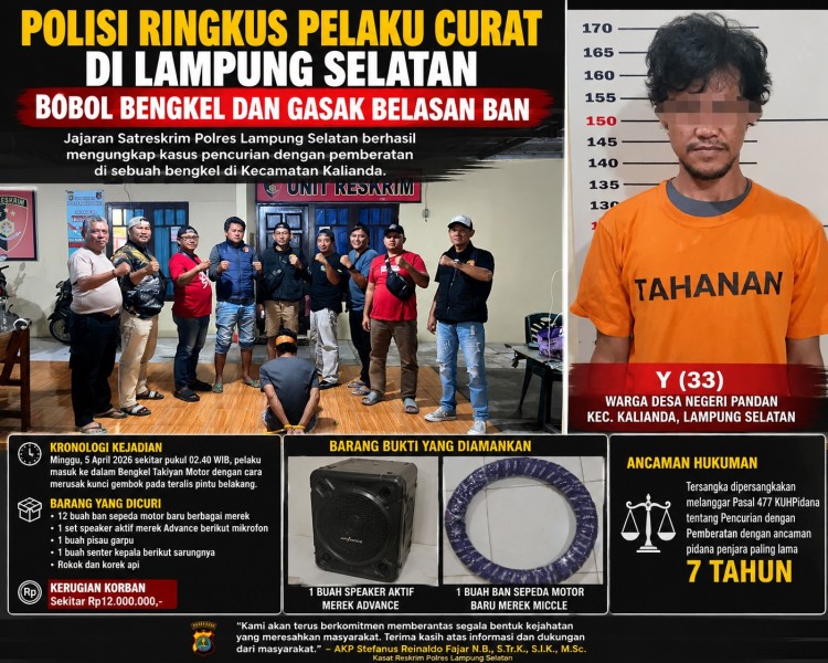 Bobol Bengkel, Pria di Lamsel Gasak 12 Ban hingga Speaker