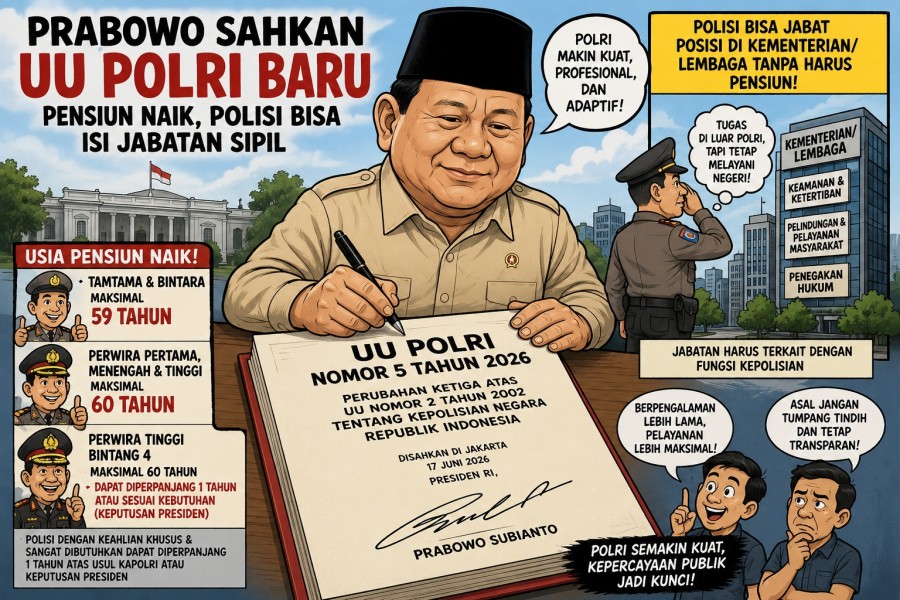 Prabowo Sahkan UU Polri Baru, Pensiun Naik hingga 60 Tahun